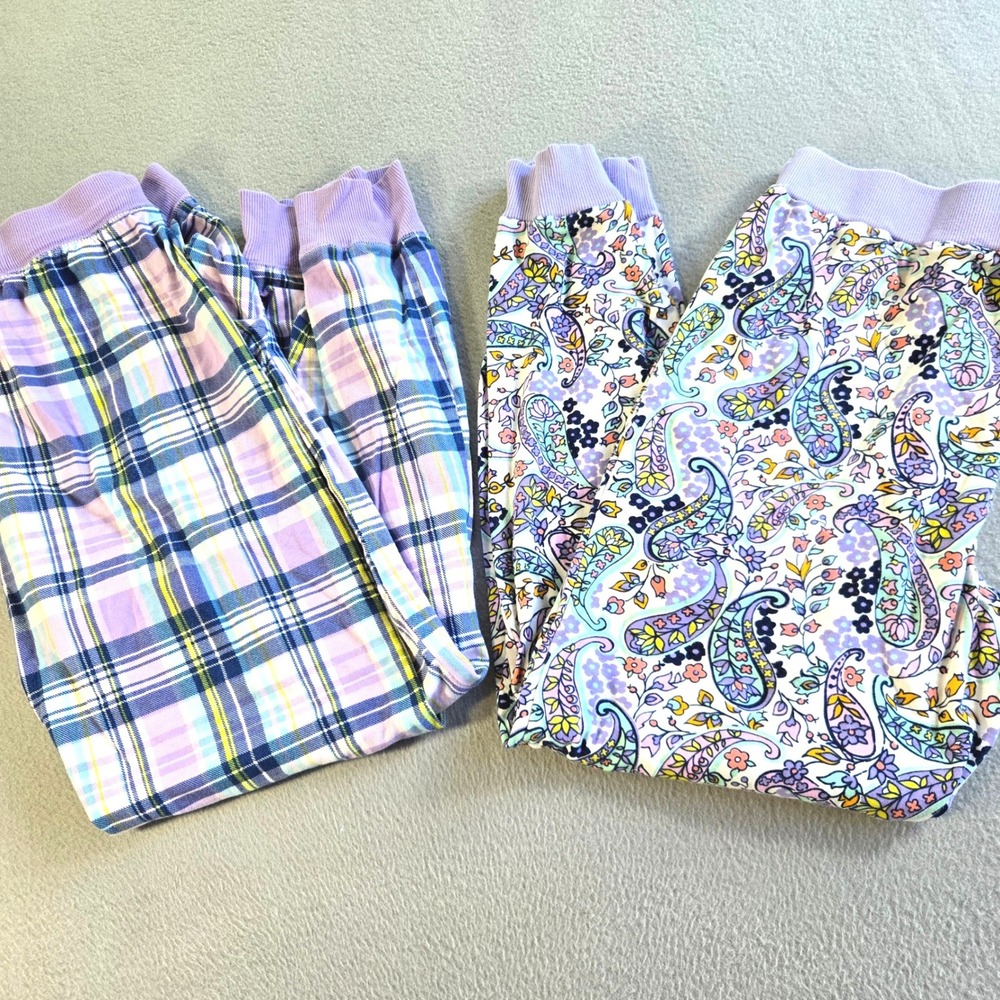 Vera Bradley Pajama Joggers Womens Large Purple Plaid Paisley 2 Pair Set